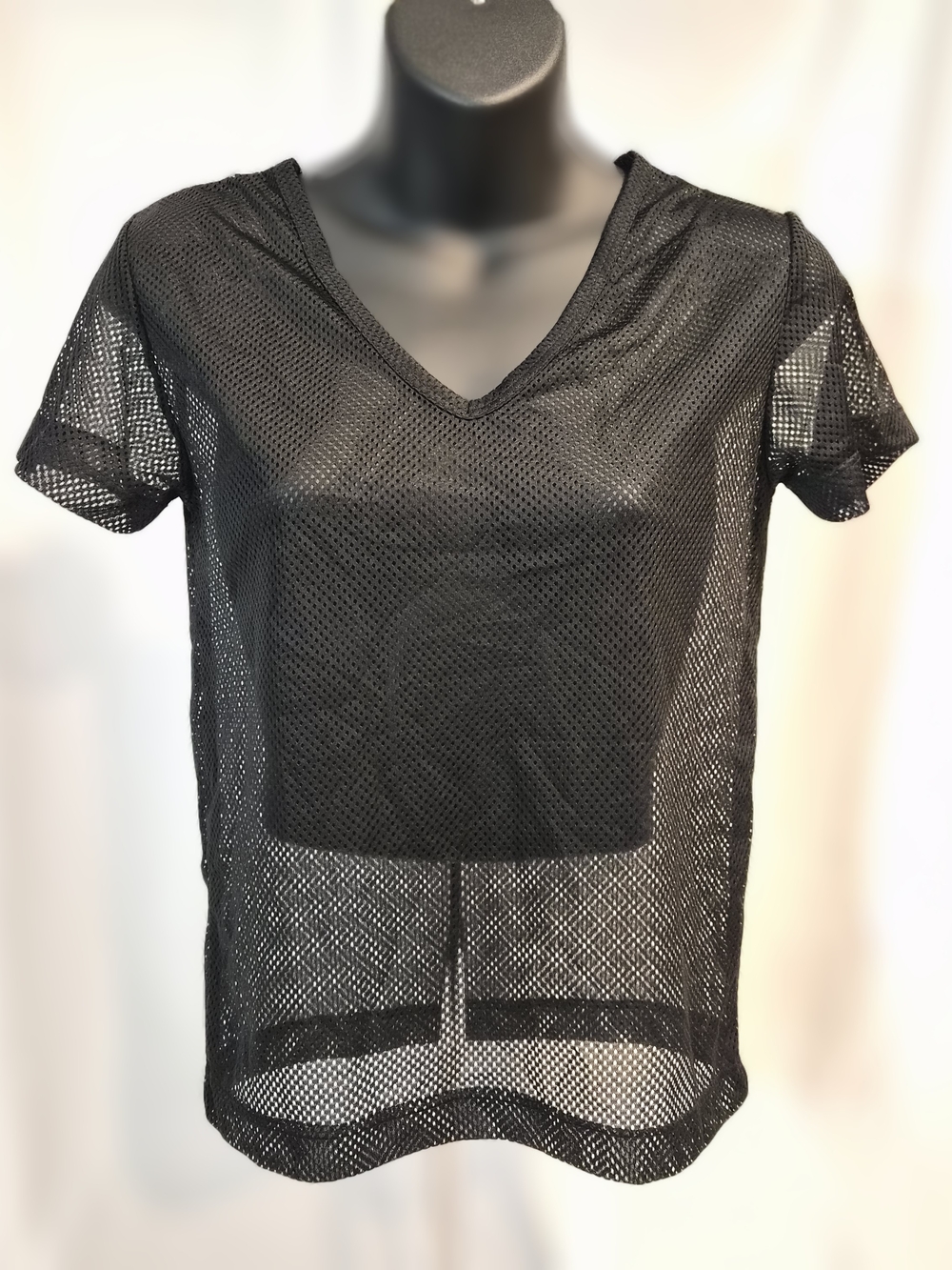 Babydoll Vintage 90s Black Mesh Festival Grunge‎ V-Neck Tee Shirt Small